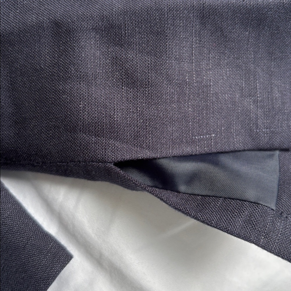 Navy Button-Front 3/4 Sleeve linen blend lined jacket. - Picture 6 of 16